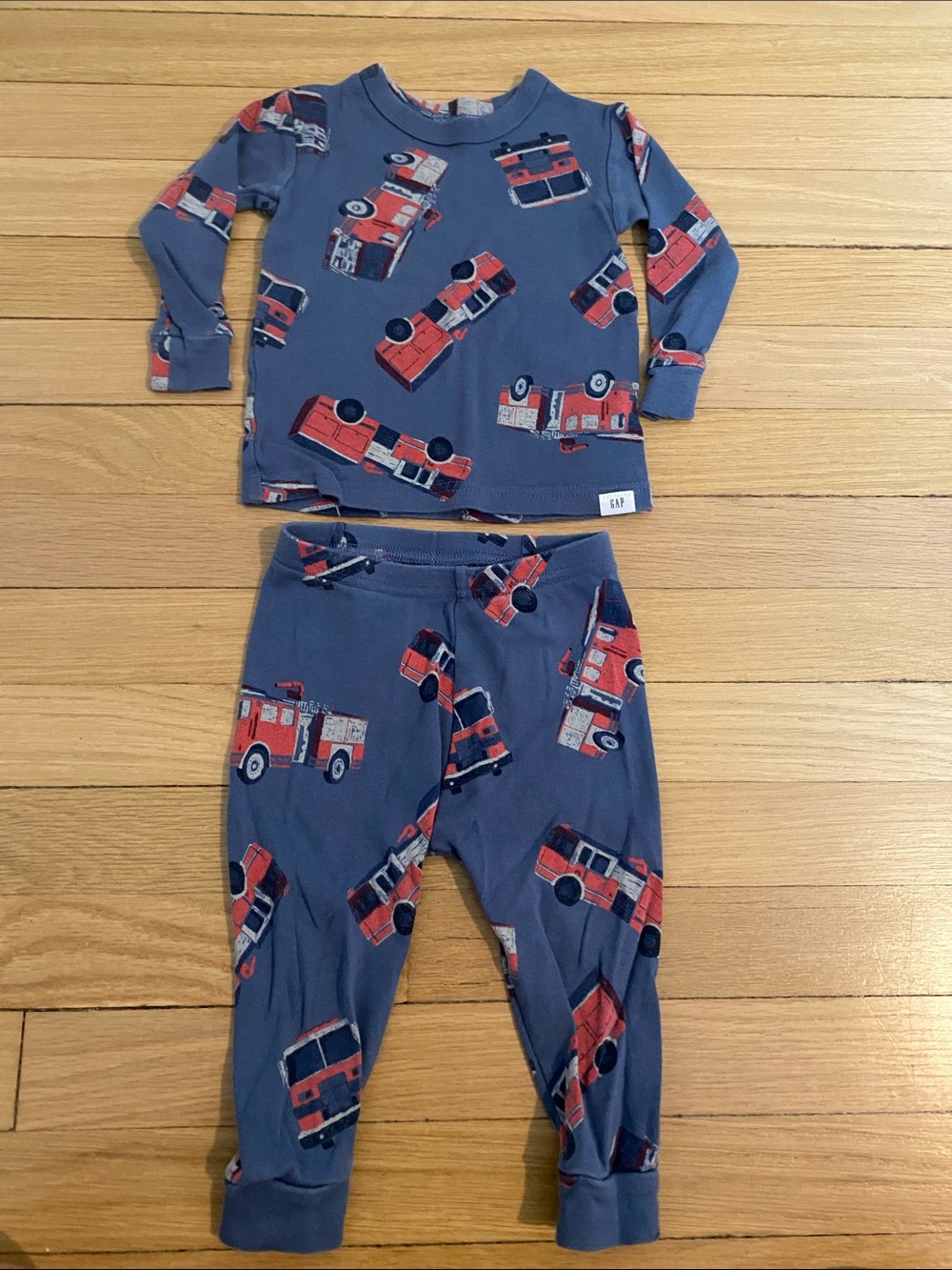 GAP Kids Navy Pajama Set with Red Fire Truck Print